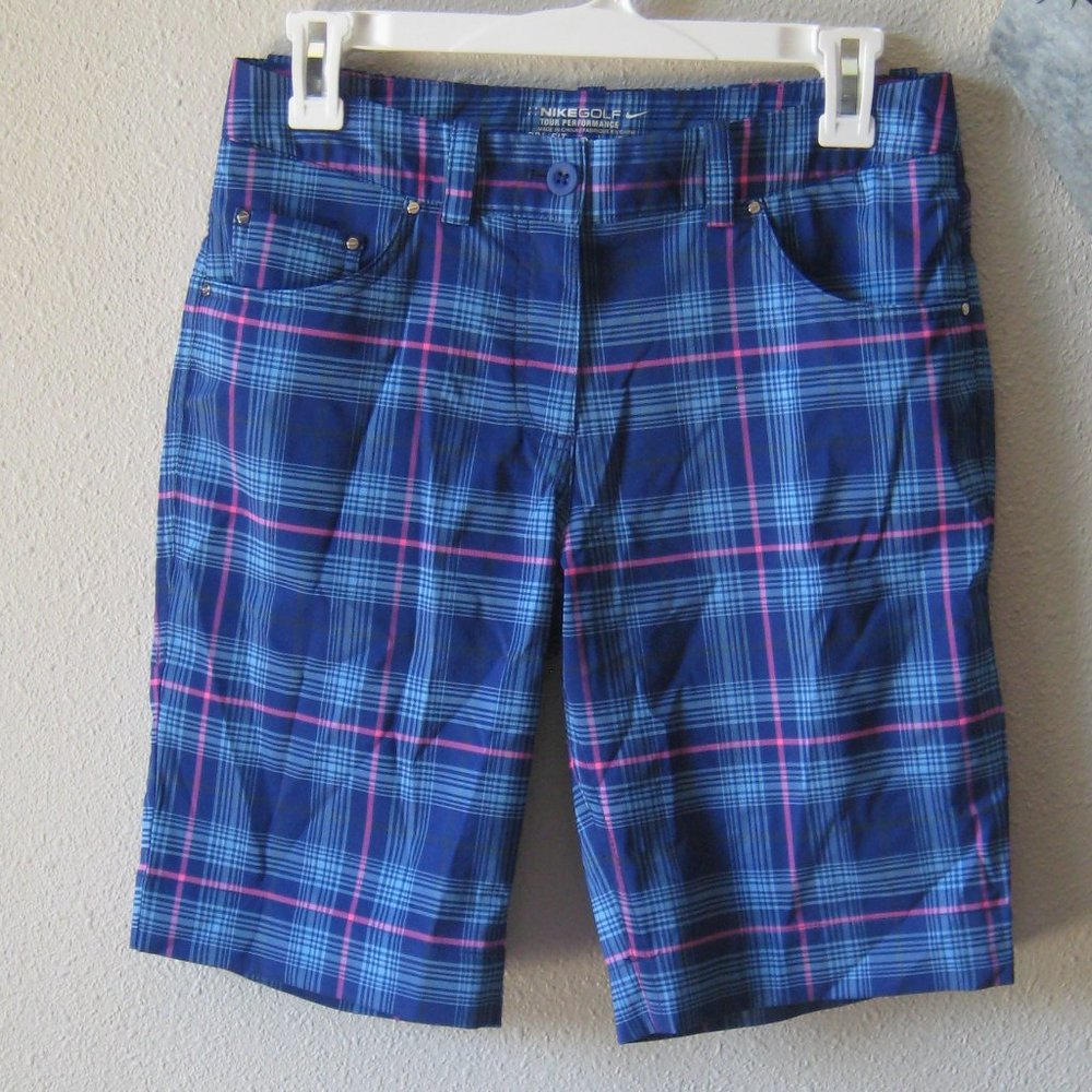 Nike Golf Plaid Shorts. Blue, pink & White. Size 4
